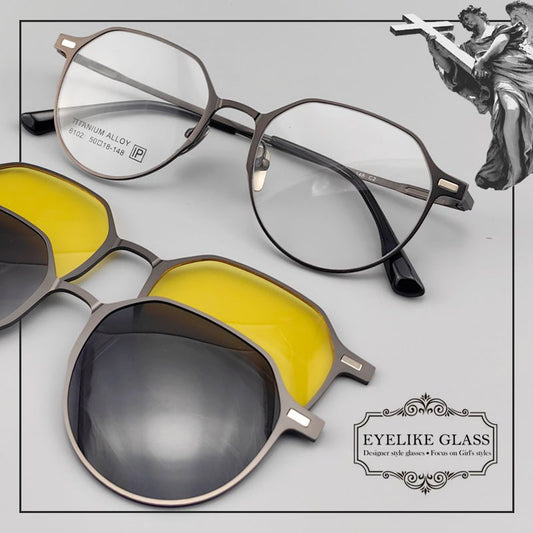 Magnetic Round Glasses for Men & Women – Full Frame Eyeglasses with Magnetic Clip - On Sunglasses | Prescription Ready, Ultra - Light Design - HP eyeglasses