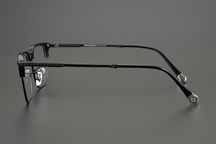 Minimalist Japanese Browline Eyeglasses – High Quality Pure Titanium & Acetate Semi - Rimless Frame with Cross Engraving | Business Style Lightweight Glasses for Men & Women - HP eyeglasses