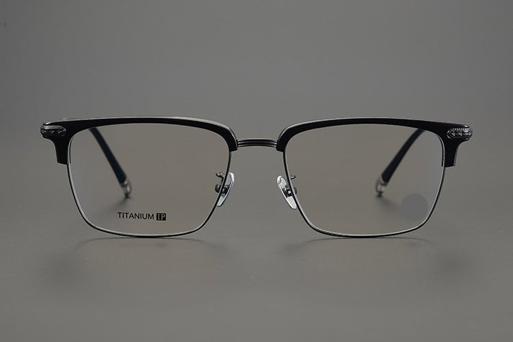 Minimalist Japanese Browline Eyeglasses – High Quality Pure Titanium & Acetate Semi - Rimless Frame with Cross Engraving | Business Style Lightweight Glasses for Men & Women - HP eyeglasses