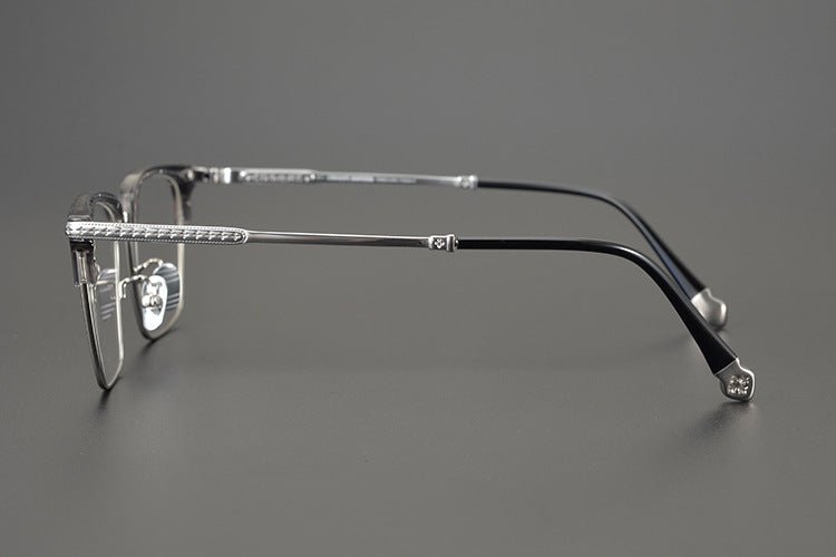Minimalist Japanese Browline Eyeglasses – High Quality Pure Titanium & Acetate Semi - Rimless Frame with Cross Engraving | Business Style Lightweight Glasses for Men & Women - HP eyeglasses