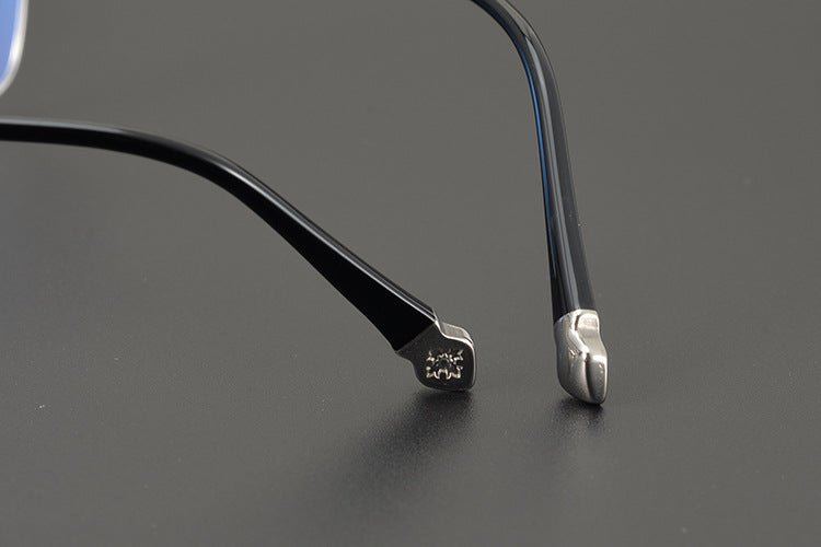 Minimalist Japanese Browline Eyeglasses – High Quality Pure Titanium & Acetate Semi - Rimless Frame with Cross Engraving | Business Style Lightweight Glasses for Men & Women - HP eyeglasses