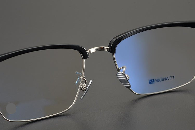 Minimalist Japanese Browline Eyeglasses – High Quality Pure Titanium & Acetate Semi - Rimless Frame with Cross Engraving | Business Style Lightweight Glasses for Men & Women - HP eyeglasses