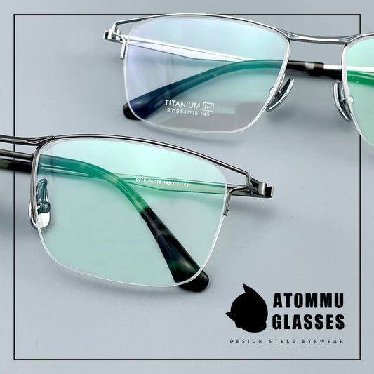 Minimalist Titanium Semi - Rimless Glasses – Lightweight Square Frame - EO - 9019 - HP eyeglasses