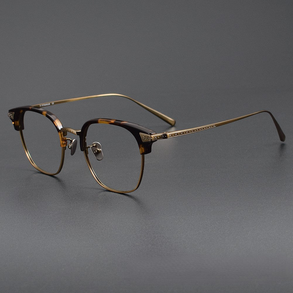 Naito Kumahachi Inspired Pure Titanium Browline Glasses with Acetate Top Frame – Vintage Retro Eyewear N028 - HP eyeglasses