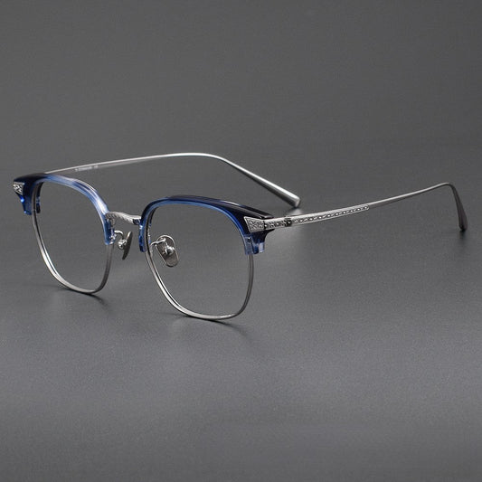 Naito Kumahachi Inspired Pure Titanium Browline Glasses with Acetate Top Frame – Vintage Retro Eyewear N028 - HP eyeglasses