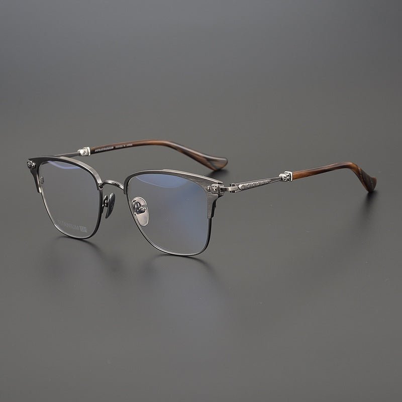 Premium Titanium Browline Eyeglasses – Gothic Cross Design | Chrome - Hearts Style Frame for Men & Women – PLONKEP - HP eyeglasses