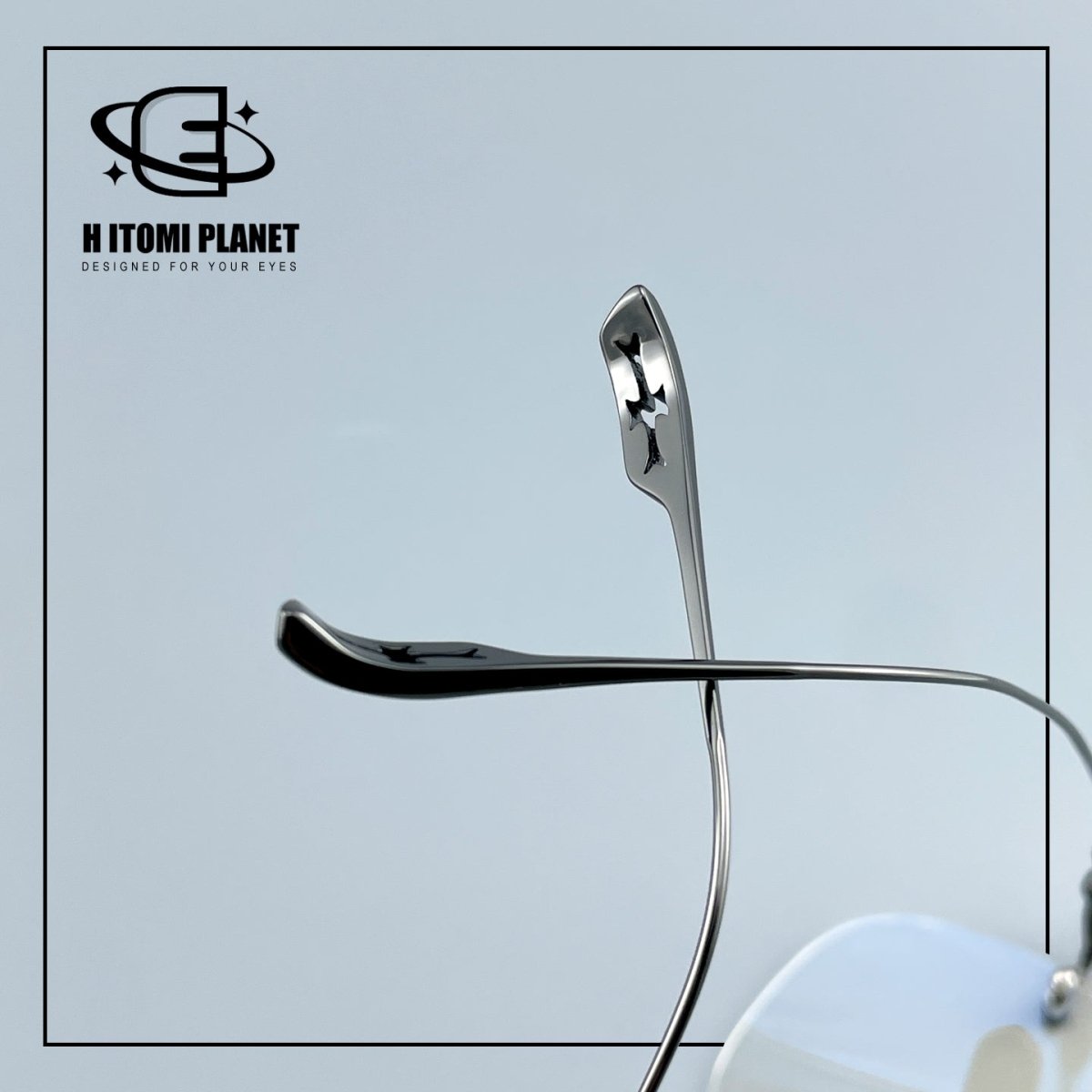 Pure Titanium Gothic Rectangular Glasses with Cross-Detail Temples – EO-896 - HP eyeglasses