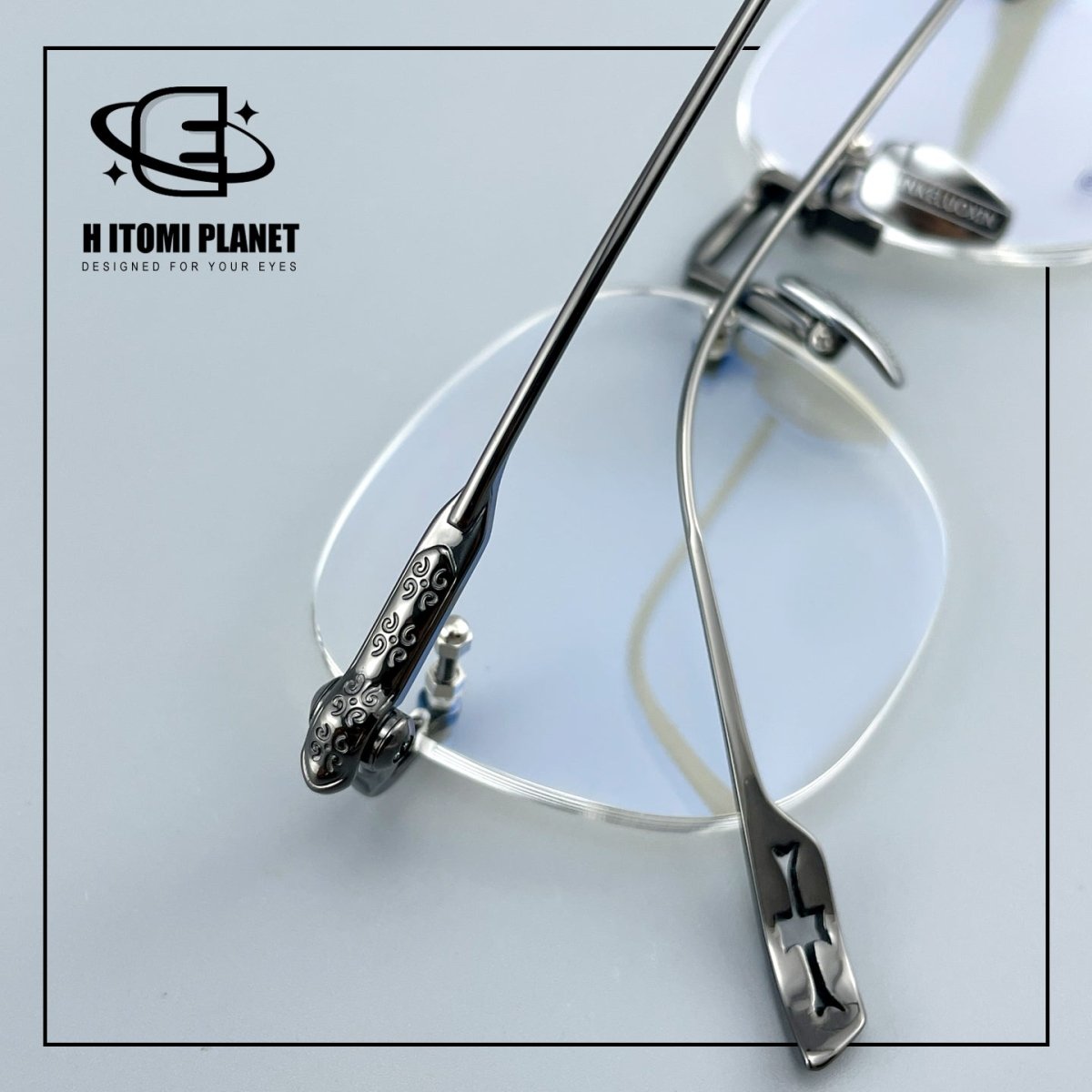 Pure Titanium Gothic Rectangular Glasses with Cross-Detail Temples – EO-896 - HP eyeglasses