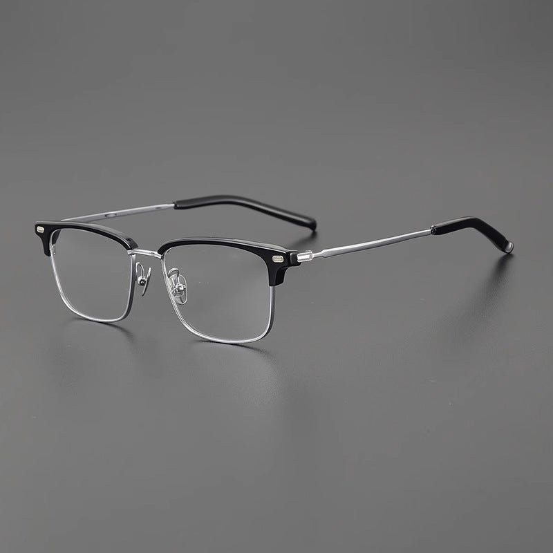 Retro Square Browline Glasses for Men & Women – Ultra - Light Pure Titanium Eyewear Frame | Handcrafted Black Browline Design - HP eyeglasses