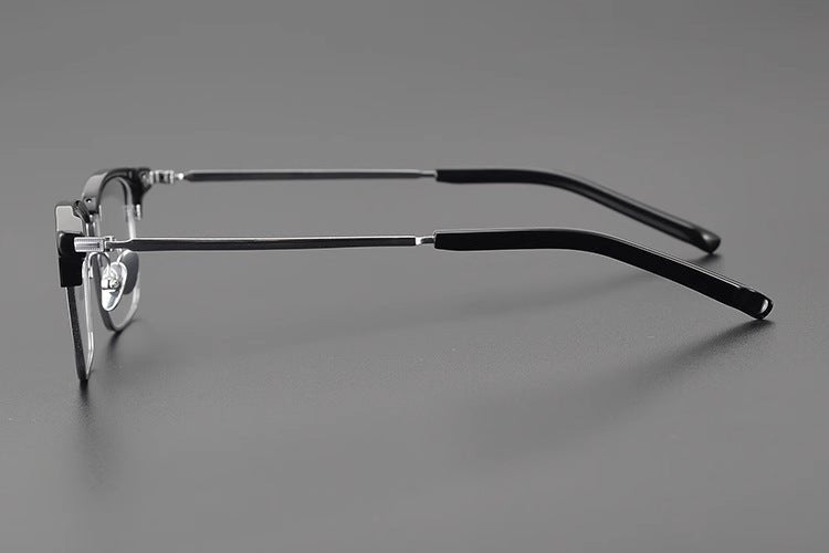 Retro Square Browline Glasses for Men & Women – Ultra - Light Pure Titanium Eyewear Frame | Handcrafted Black Browline Design - HP eyeglasses