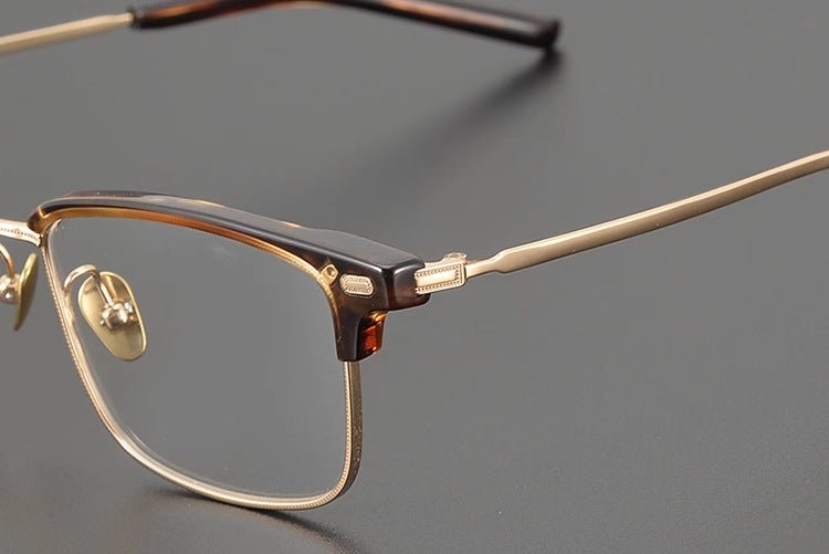 Retro Square Browline Glasses for Men & Women – Ultra - Light Pure Titanium Eyewear Frame | Handcrafted Black Browline Design - HP eyeglasses
