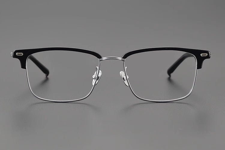 Retro Square Browline Glasses for Men & Women – Ultra - Light Pure Titanium Eyewear Frame | Handcrafted Black Browline Design - HP eyeglasses