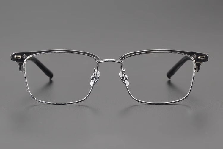 Retro Square Browline Glasses for Men & Women – Ultra - Light Pure Titanium Eyewear Frame | Handcrafted Black Browline Design - HP eyeglasses