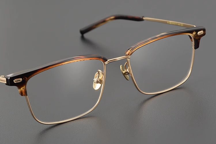 Retro Square Browline Glasses for Men & Women – Ultra - Light Pure Titanium Eyewear Frame | Handcrafted Black Browline Design - HP eyeglasses