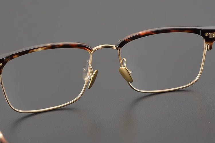 Retro Square Browline Glasses for Men & Women – Ultra - Light Pure Titanium Eyewear Frame | Handcrafted Black Browline Design - HP eyeglasses