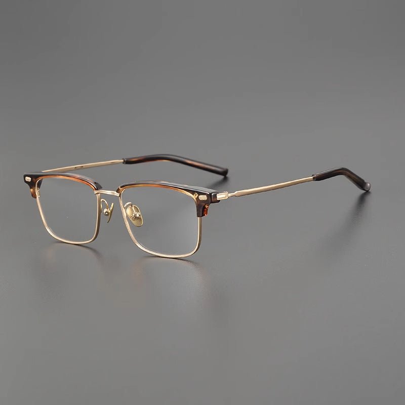 Retro Square Browline Glasses for Men & Women – Ultra - Light Pure Titanium Eyewear Frame | Handcrafted Black Browline Design - HP eyeglasses