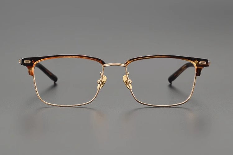 Retro Square Browline Glasses for Men & Women – Ultra - Light Pure Titanium Eyewear Frame | Handcrafted Black Browline Design - HP eyeglasses