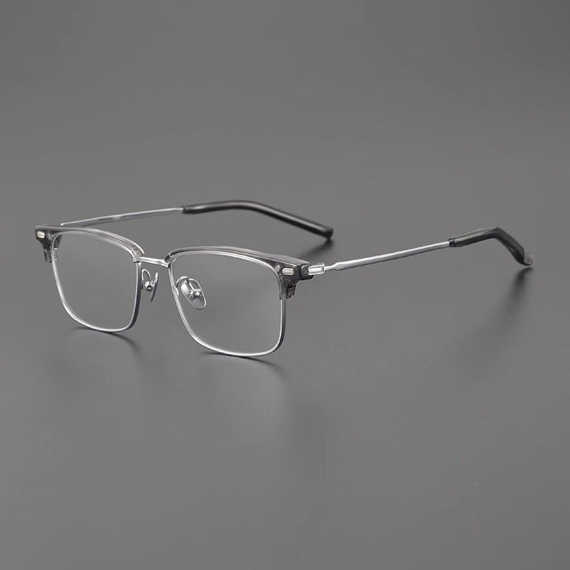 Retro Square Browline Glasses for Men & Women – Ultra - Light Pure Titanium Eyewear Frame | Handcrafted Black Browline Design - HP eyeglasses