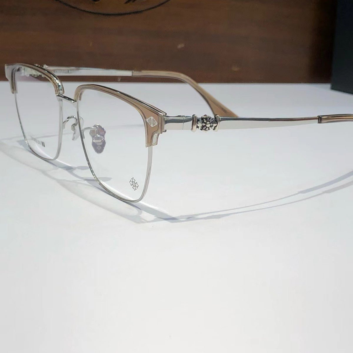 Square Browline Glasses Titanium Half Rim Eyeglasses Frame Browline Prescription Glasses for Men Women Business Optical Frame CH5526 - HP eyeglasses