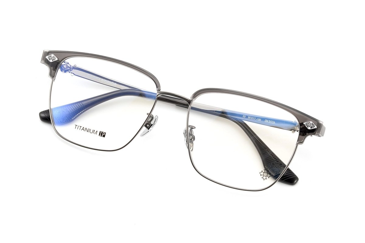 Square Browline Glasses Titanium Half Rim Eyeglasses Frame Browline Prescription Glasses for Men Women Business Optical Frame CH5526 - HP eyeglasses