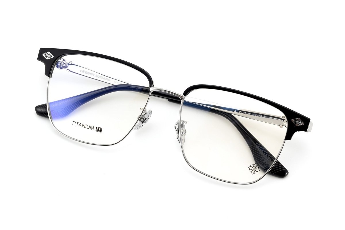 Square Browline Glasses Titanium Half Rim Eyeglasses Frame Browline Prescription Glasses for Men Women Business Optical Frame CH5526 - HP eyeglasses