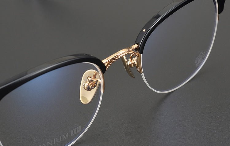 TANG Chrome Hearts Style Browline Glasses Men – Vintage Semi - Rimless Titanium Eyeglass Frame, Gothic Cross Design Optical Glasses for Men & Women - HP eyeglasses
