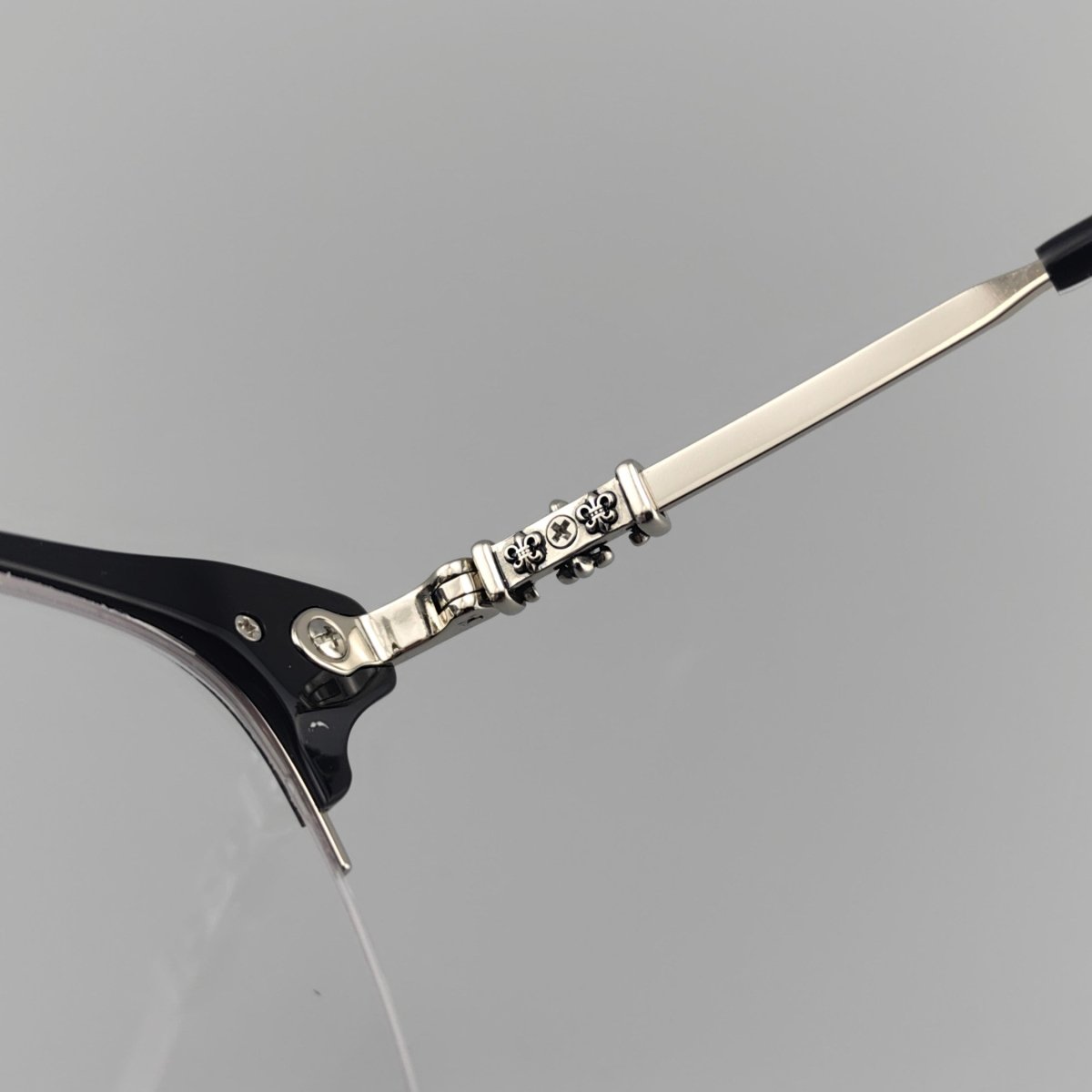 TANG Chrome Hearts Style Browline Glasses Men – Vintage Semi - Rimless Titanium Eyeglass Frame, Gothic Cross Design Optical Glasses for Men & Women - HP eyeglasses