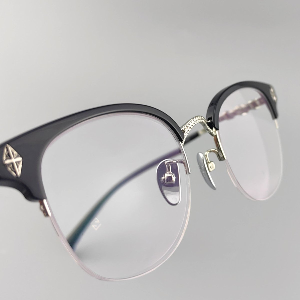 TANG Chrome Hearts Style Browline Glasses Men – Vintage Semi - Rimless Titanium Eyeglass Frame, Gothic Cross Design Optical Glasses for Men & Women - HP eyeglasses