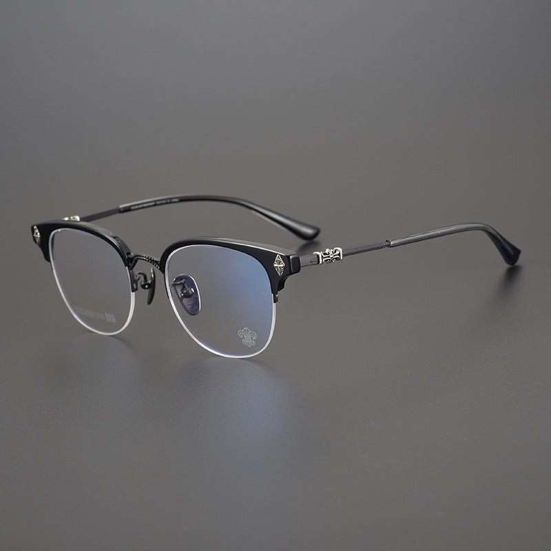 TANG Chrome Hearts Style Browline Glasses Men – Vintage Semi - Rimless Titanium Eyeglass Frame, Gothic Cross Design Optical Glasses for Men & Women - HP eyeglasses