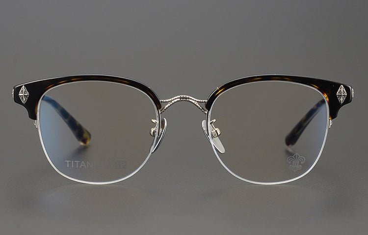 TANG Chrome Hearts Style Browline Glasses Men – Vintage Semi - Rimless Titanium Eyeglass Frame, Gothic Cross Design Optical Glasses for Men & Women - HP eyeglasses