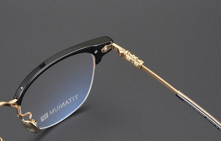 TANG Chrome Hearts Style Browline Glasses Men – Vintage Semi - Rimless Titanium Eyeglass Frame, Gothic Cross Design Optical Glasses for Men & Women - HP eyeglasses