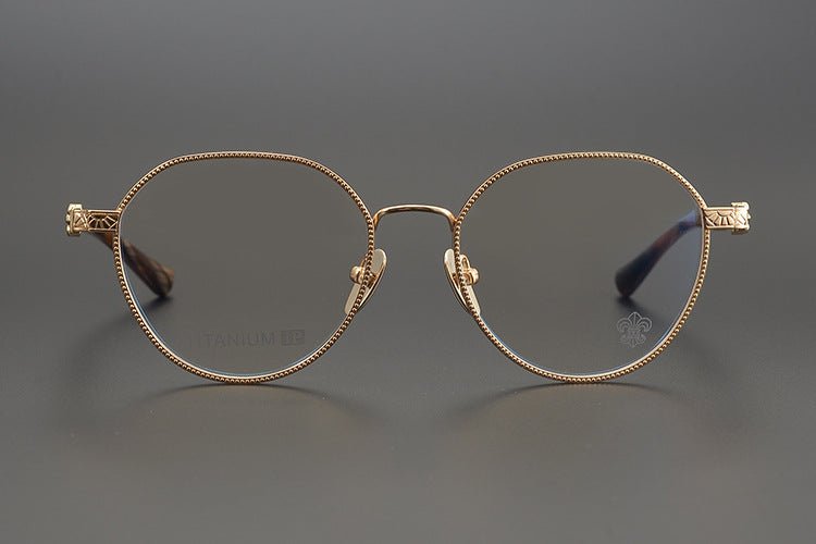 Ultra - Light Full Frame Round Glasses – Gothic - Inspired Titanium Eyewear with Engraved Details | LOWRIDER Men's Vintage Eyeglass Frame - HP eyeglasses