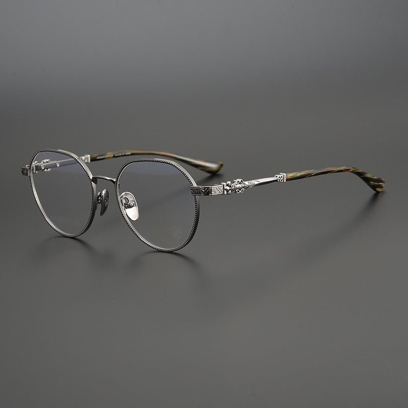 Ultra - Light Full Frame Round Glasses – Gothic - Inspired Titanium Eyewear with Engraved Details | LOWRIDER Men's Vintage Eyeglass Frame - HP eyeglasses