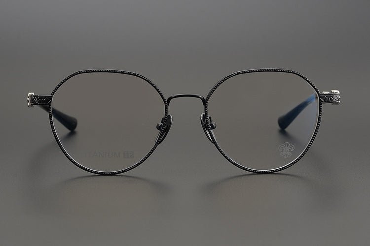 Ultra - Light Full Frame Round Glasses – Gothic - Inspired Titanium Eyewear with Engraved Details | LOWRIDER Men's Vintage Eyeglass Frame - HP eyeglasses