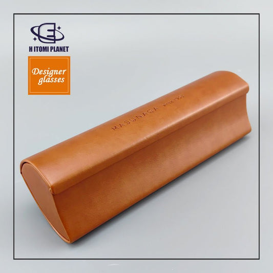 Vintage Brown Leather Glasses Case – Premium Quality Masunaga - Inspired Design, Durable Pressure - Resistant Shell with Soft Velvet Interior for Stylish Optical Eyewear - HP eyeglasses