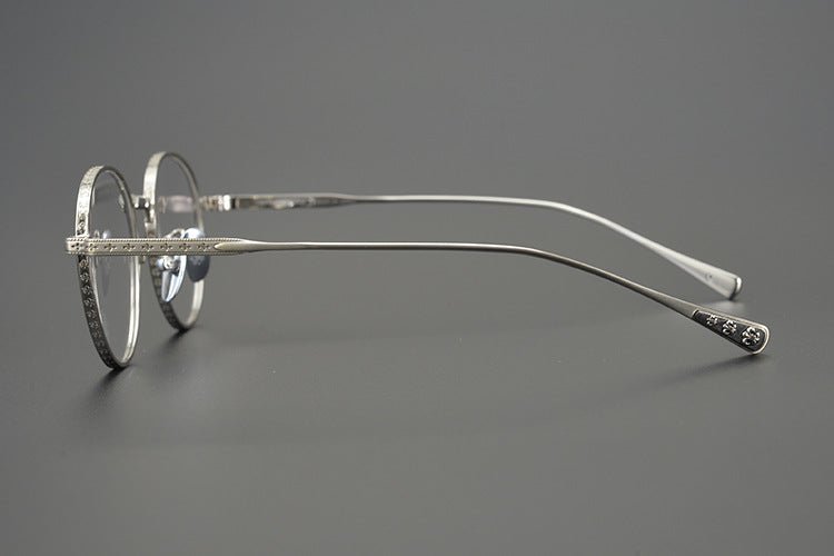 Vintage Chrome - Hearts Inspired Gothic Round Titanium Eyeglasses – Laser - Engraved Cross Design | Lightweight Frame for Men & Women - HP eyeglasses
