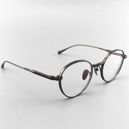 Vintage Chrome-Hearts Inspired Gothic Round Titanium Eyeglasses – Laser-Engraved Cross Design | Lightweight Frame for Men & Women - HP eyeglasses
