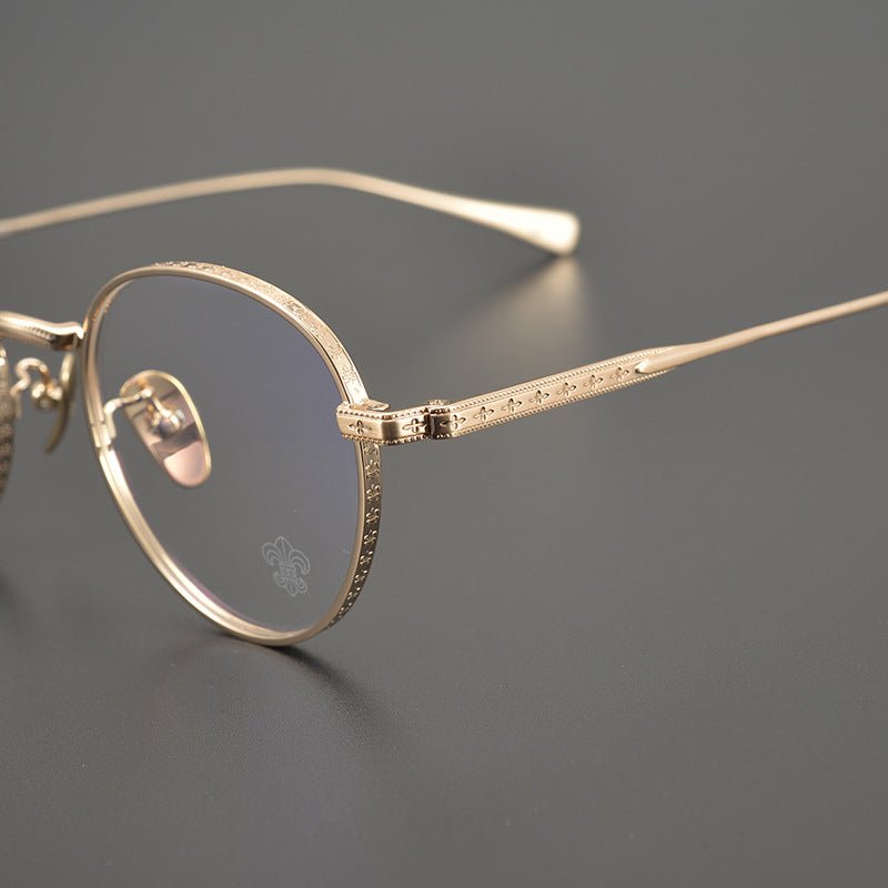 Gothic Titanium Round Eyeglasses Laser Engraved Chrome-Hearts