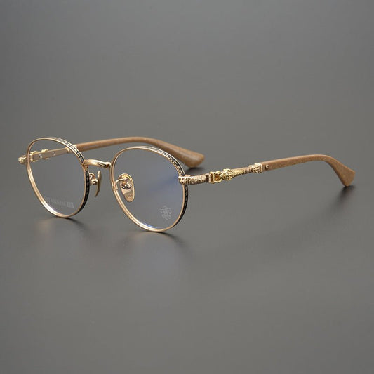 Vintage Round Eyeglasses with Cross Engraving | Pure Titanium Chrome Hearts - Inspired Frame – Unisex Design - HP eyeglasses