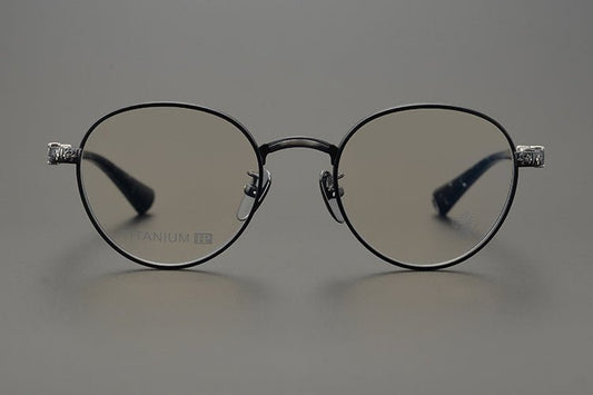 Vintage Round Eyeglasses with Cross Engraving | Pure Titanium Chrome Hearts - Inspired Frame – Unisex Design - HP eyeglasses