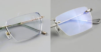 Oriental-Inspired Rimless Glasses: 14.5g Titanium Frames with Zeiss ...