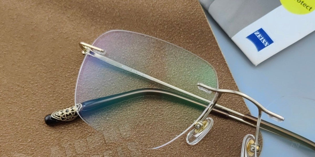 Oriental-Inspired Rimless Glasses: 14.5g Titanium Frames with Zeiss Lenses - HP eyeglasses