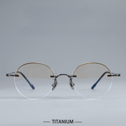 Japanese Style Round Rimless Glasses | Pure Titanium Designer Optical Frame for Small Faces 80876