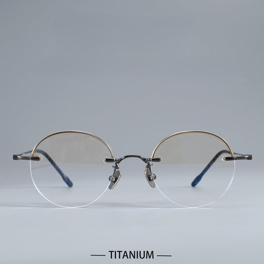 Japanese Style Round Rimless Glasses | Pure Titanium Designer Optical Frame for Small Faces 80876
