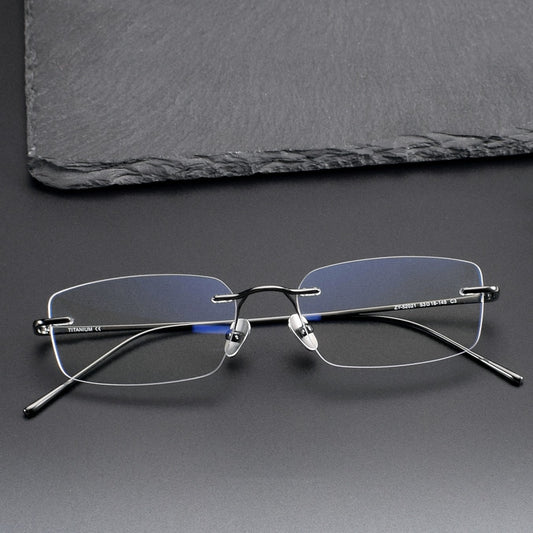 Low-Profile Rimless Glasses | Ultra-Light Pure Titanium Gold Prescription Frame for Men & Women 52021