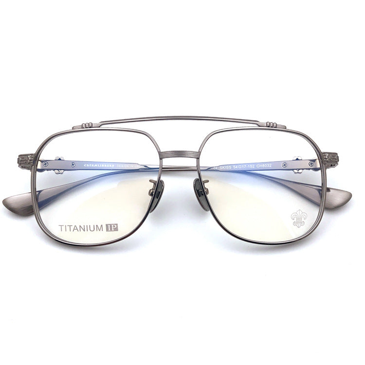 Chrome Hearts-Style Pure Titanium Aviator Glasses 54mm Double Bridge Navigator Frame with Fleur-de-Lis & Dagger Details CH8032
