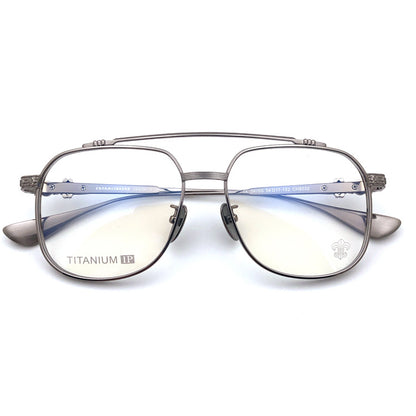 Chrome Hearts-Style Pure Titanium Aviator Glasses 54mm Double Bridge Navigator Frame with Fleur-de-Lis & Dagger Details CH8032