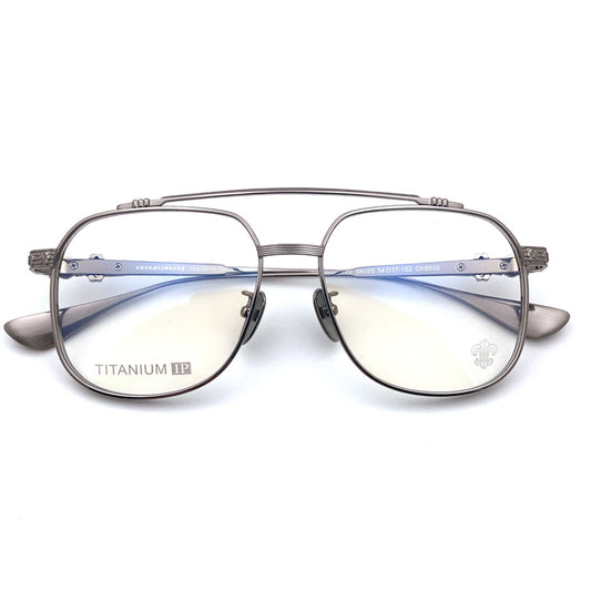 Chrome Hearts-Style Pure Titanium Aviator Glasses 54mm Double Bridge Navigator Frame with Fleur-de-Lis & Dagger Details CH8032