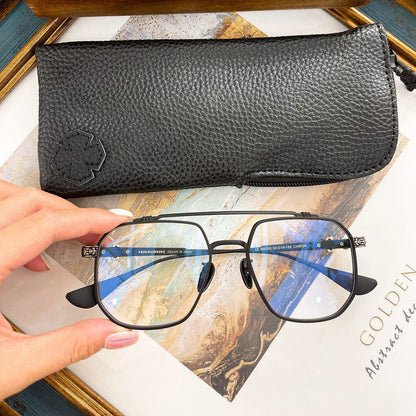 Chrome Hearts-Style Gothic Metal Aviator Glasses 54mm Double Bridge Square Frame with Fleur-de-Lis & Dagger Details CH8034