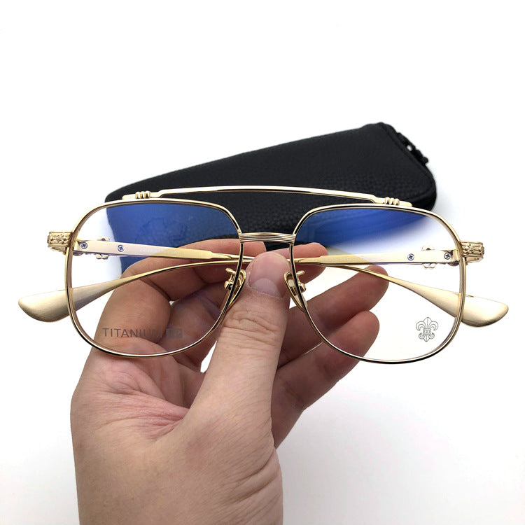 Chrome Hearts-Style Pure Titanium Aviator Glasses 54mm Double Bridge Navigator Frame with Fleur-de-Lis & Dagger Details CH8032